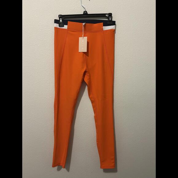 NWT- Wilo Contra Leggings - Bright Orange with Navy Accent - Picture 1 of 4